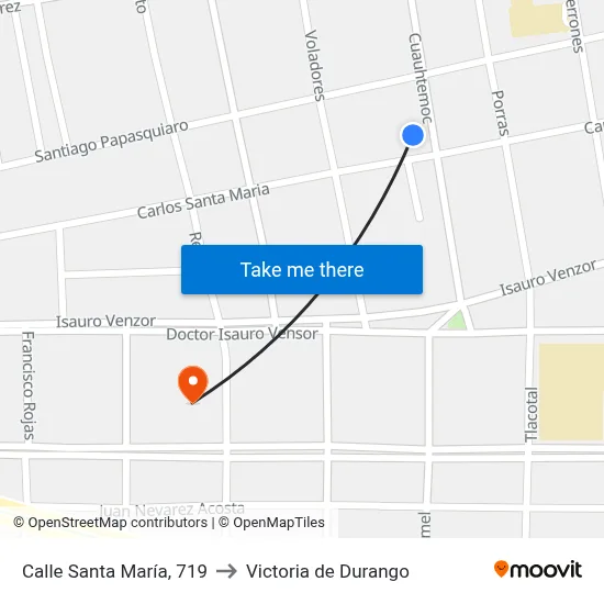 Calle Santa María, 719 to Victoria de Durango map