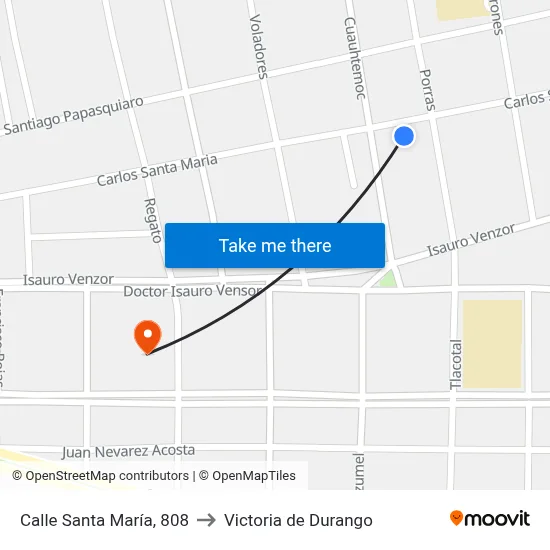 Calle Santa María, 808 to Victoria de Durango map