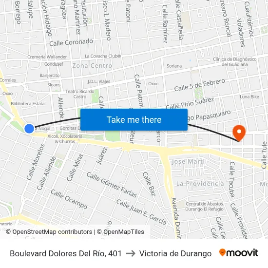 Boulevard Dolores Del Río, 401 to Victoria de Durango map