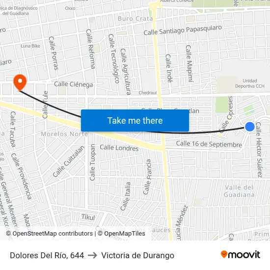 Dolores Del Río, 644 to Victoria de Durango map