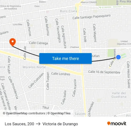 Los Sauces, 200 to Victoria de Durango map