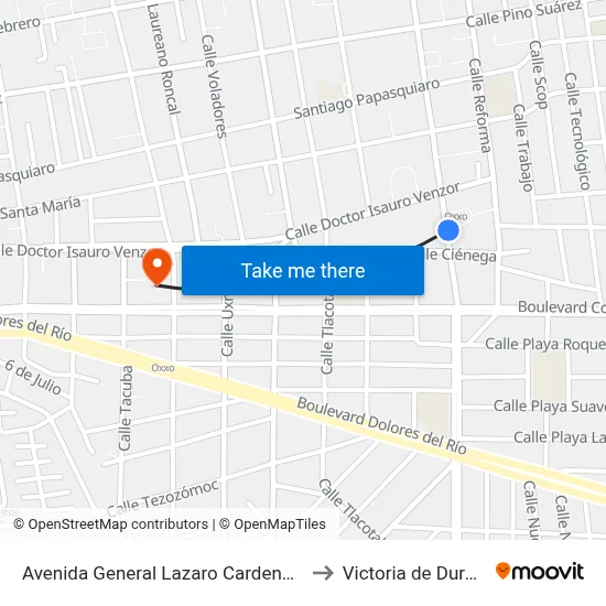 Avenida General Lazaro Cardenas, 603 to Victoria de Durango map