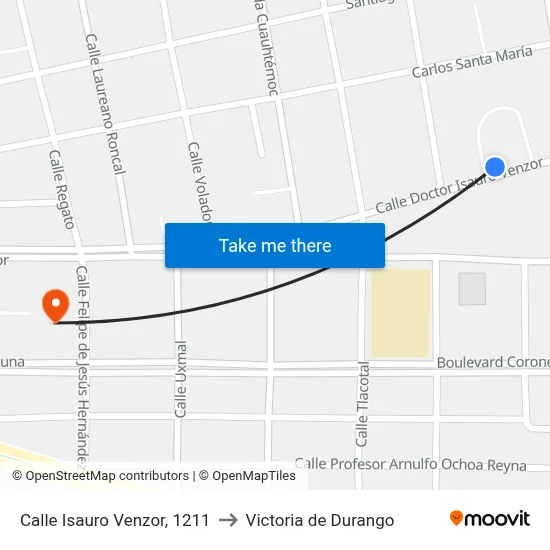 Calle Isauro Venzor, 1211 to Victoria de Durango map