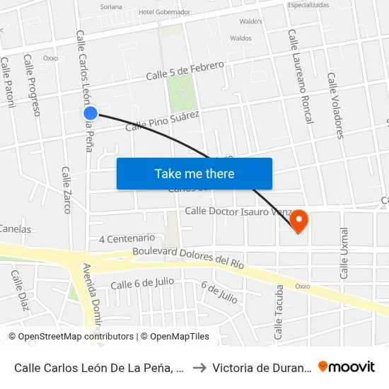 Calle Carlos León De La Peńa, 409 to Victoria de Durango map