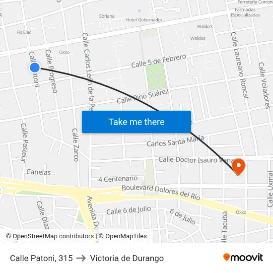 Calle Patoni, 315 to Victoria de Durango map
