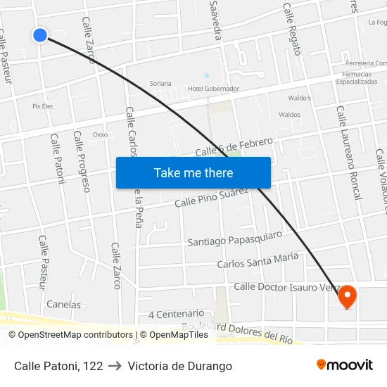 Calle Patoni, 122 to Victoria de Durango map