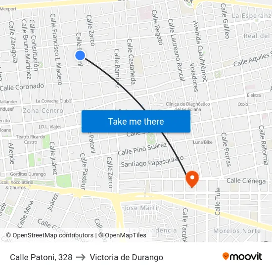 Calle Patoni, 328 to Victoria de Durango map