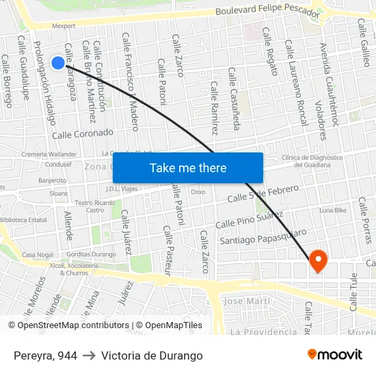 Pereyra, 944 to Victoria de Durango map