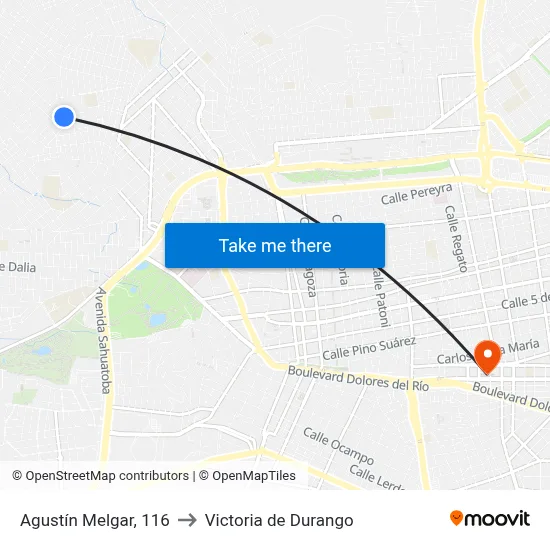 Agustín Melgar, 116 to Victoria de Durango map