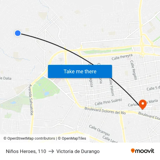 Niños Heroes, 110 to Victoria de Durango map