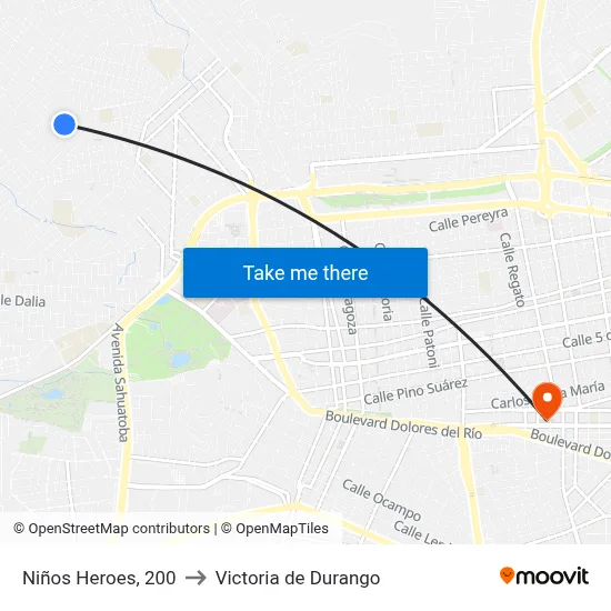 Niños Heroes, 200 to Victoria de Durango map