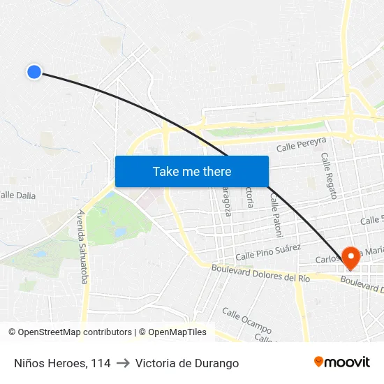 Niños Heroes, 114 to Victoria de Durango map
