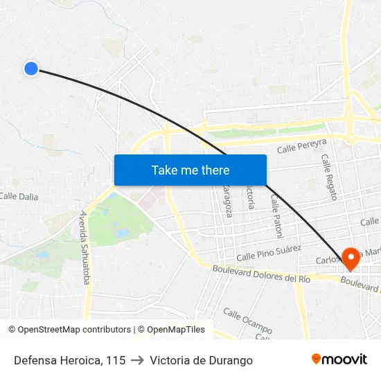 Defensa Heroica, 115 to Victoria de Durango map