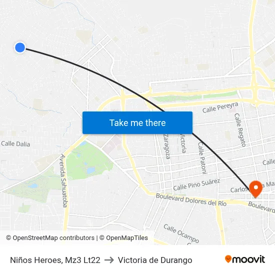 Niños Heroes, Mz3 Lt22 to Victoria de Durango map