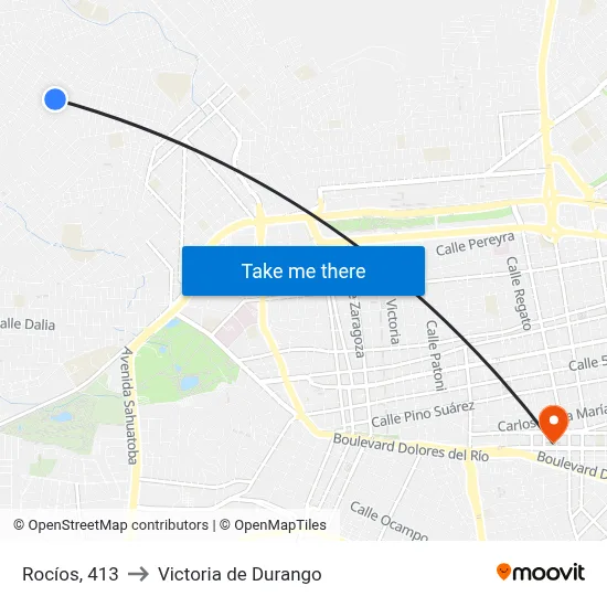 Rocíos, 413 to Victoria de Durango map