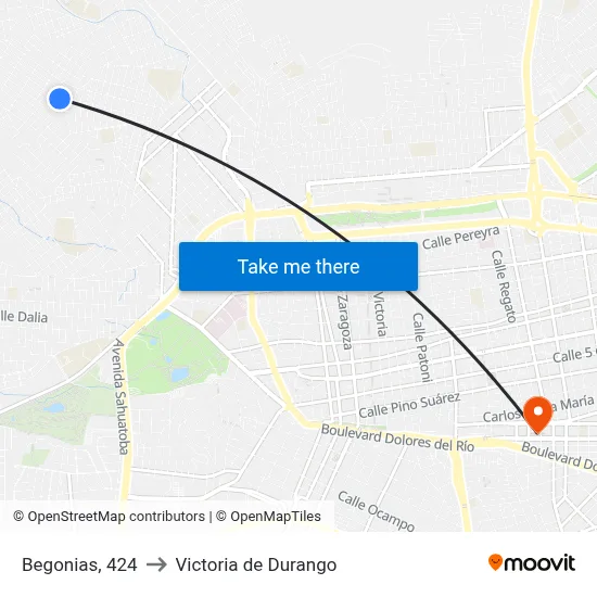 Begonias, 424 to Victoria de Durango map