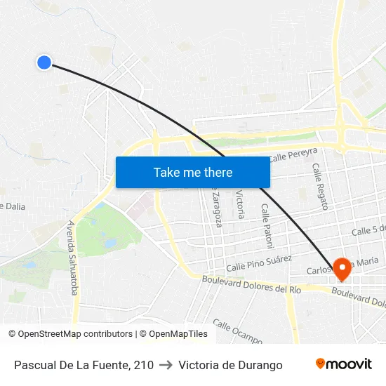 Pascual De La Fuente, 210 to Victoria de Durango map
