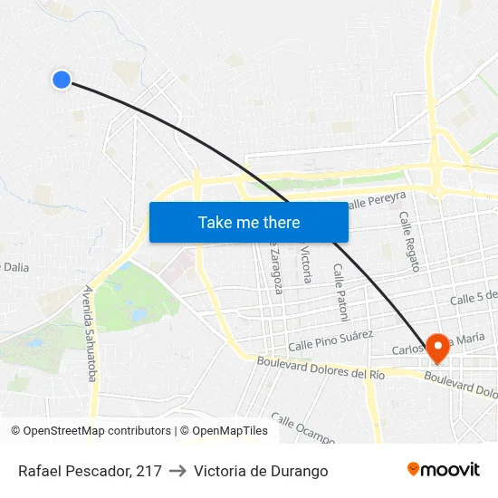 Rafael Pescador, 217 to Victoria de Durango map