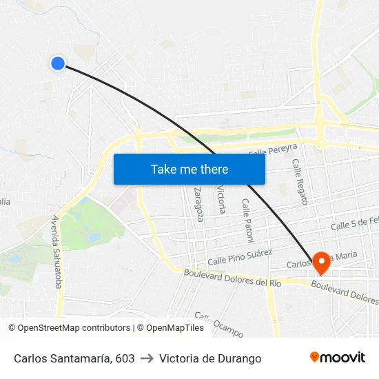 Carlos Santamaría, 603 to Victoria de Durango map