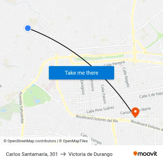 Carlos Santamaría, 301 to Victoria de Durango map