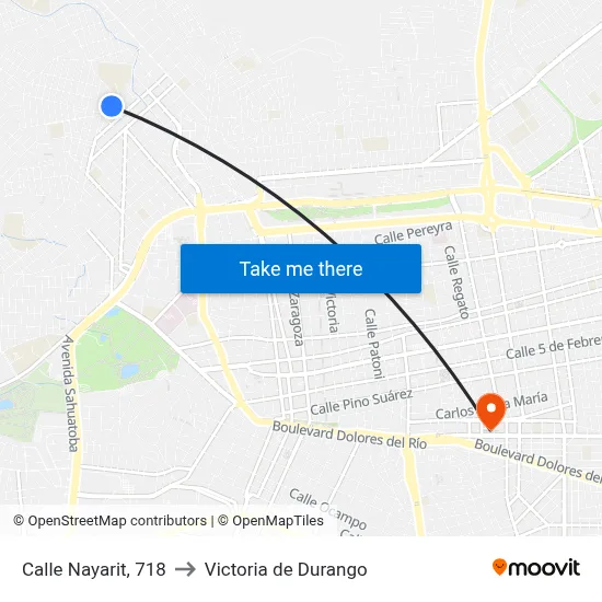 Calle Nayarit, 718 to Victoria de Durango map