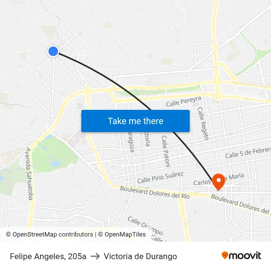 Felipe Angeles, 205a to Victoria de Durango map