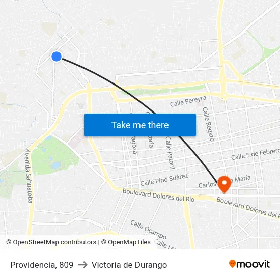 Providencia, 809 to Victoria de Durango map