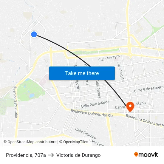 Providencia, 707a to Victoria de Durango map