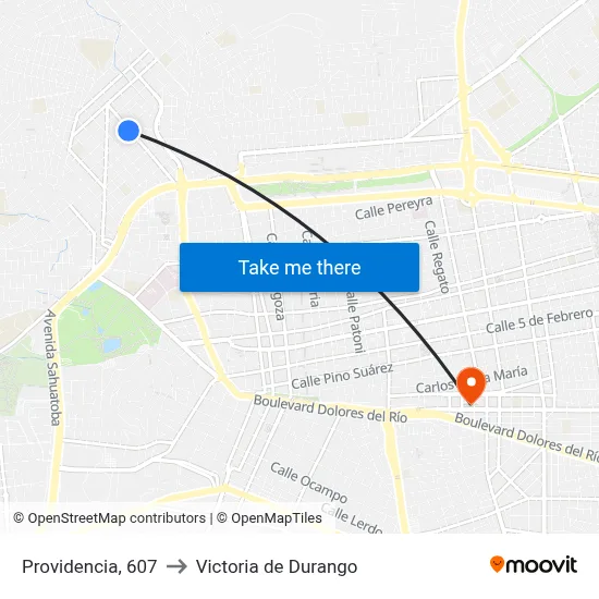 Providencia, 607 to Victoria de Durango map