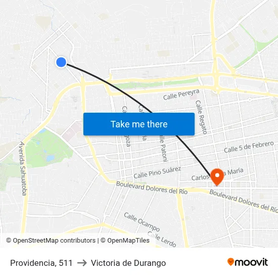 Providencia, 511 to Victoria de Durango map