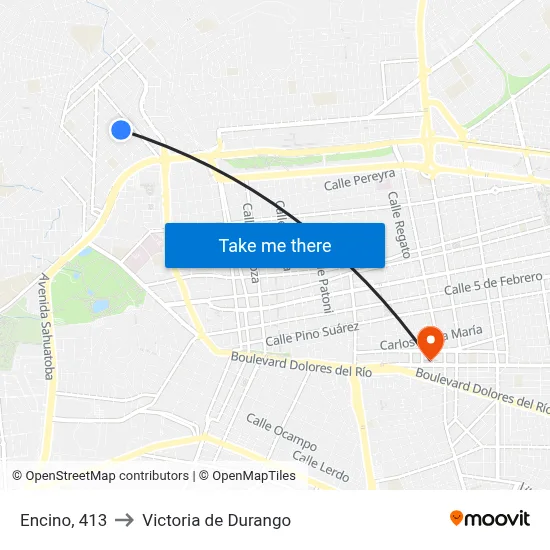 Encino, 413 to Victoria de Durango map