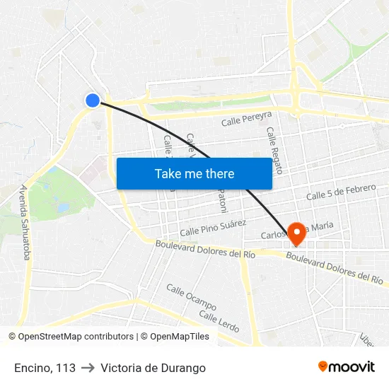 Encino, 113 to Victoria de Durango map
