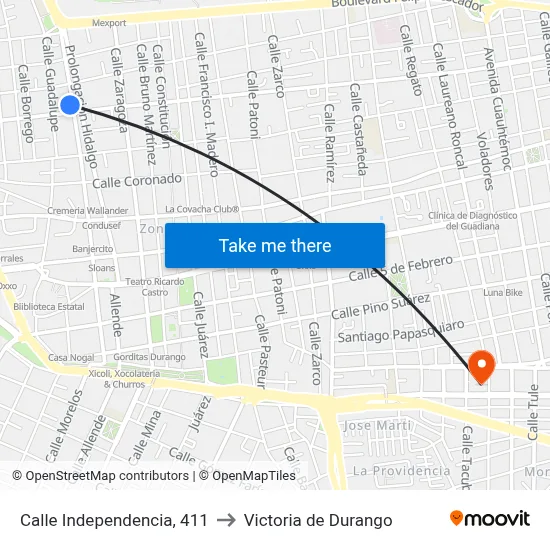 Calle Independencia, 411 to Victoria de Durango map