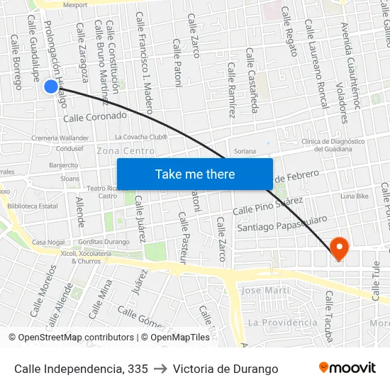 Calle Independencia, 335 to Victoria de Durango map
