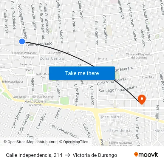 Calle Independencia, 214 to Victoria de Durango map