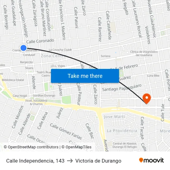 Calle Independencia, 143 to Victoria de Durango map