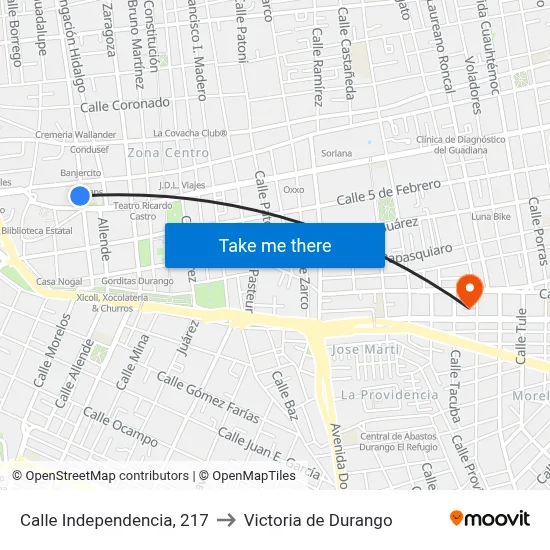 Calle Independencia, 217 to Victoria de Durango map
