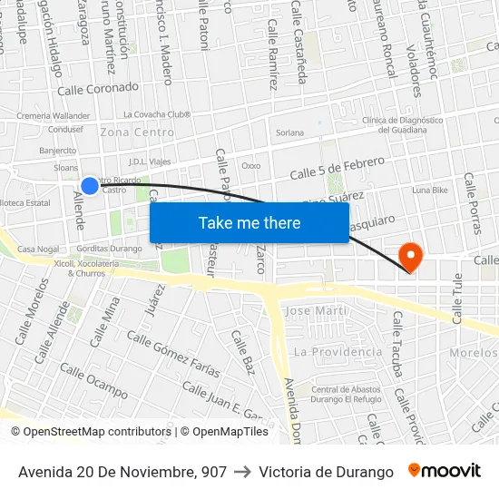 Avenida 20 De Noviembre, 907 to Victoria de Durango map