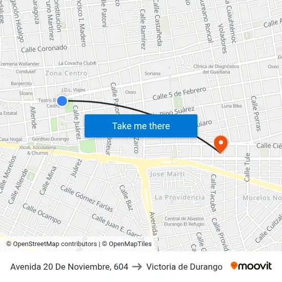 Avenida 20 De Noviembre, 604 to Victoria de Durango map