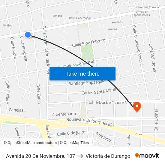 Avenida 20 De Noviembre, 107 to Victoria de Durango map