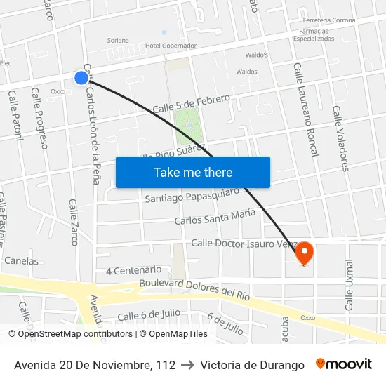 Avenida 20 De Noviembre, 112 to Victoria de Durango map