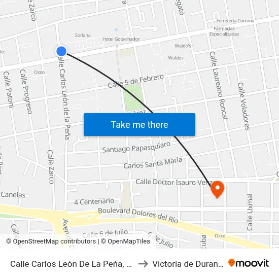 Calle Carlos León De La Peńa, 218 to Victoria de Durango map