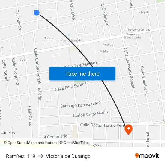 Ramírez, 119 to Victoria de Durango map