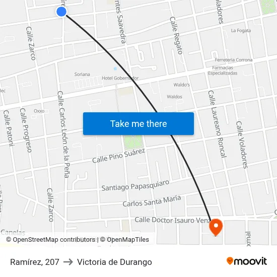 Ramírez, 207 to Victoria de Durango map