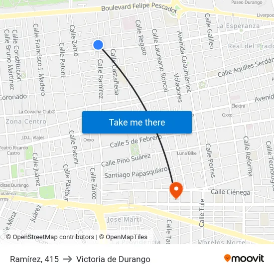 Ramírez, 415 to Victoria de Durango map