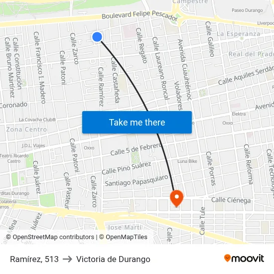 Ramírez, 513 to Victoria de Durango map