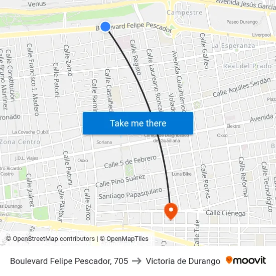 Boulevard Felipe Pescador, 705 to Victoria de Durango map