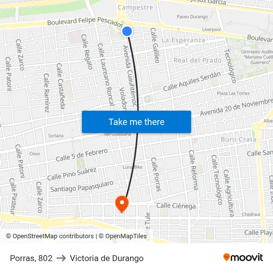Porras, 802 to Victoria de Durango map
