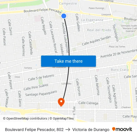 Boulevard Felipe Pescador, 802 to Victoria de Durango map