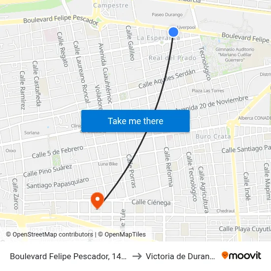 Boulevard Felipe Pescador, 1448 to Victoria de Durango map